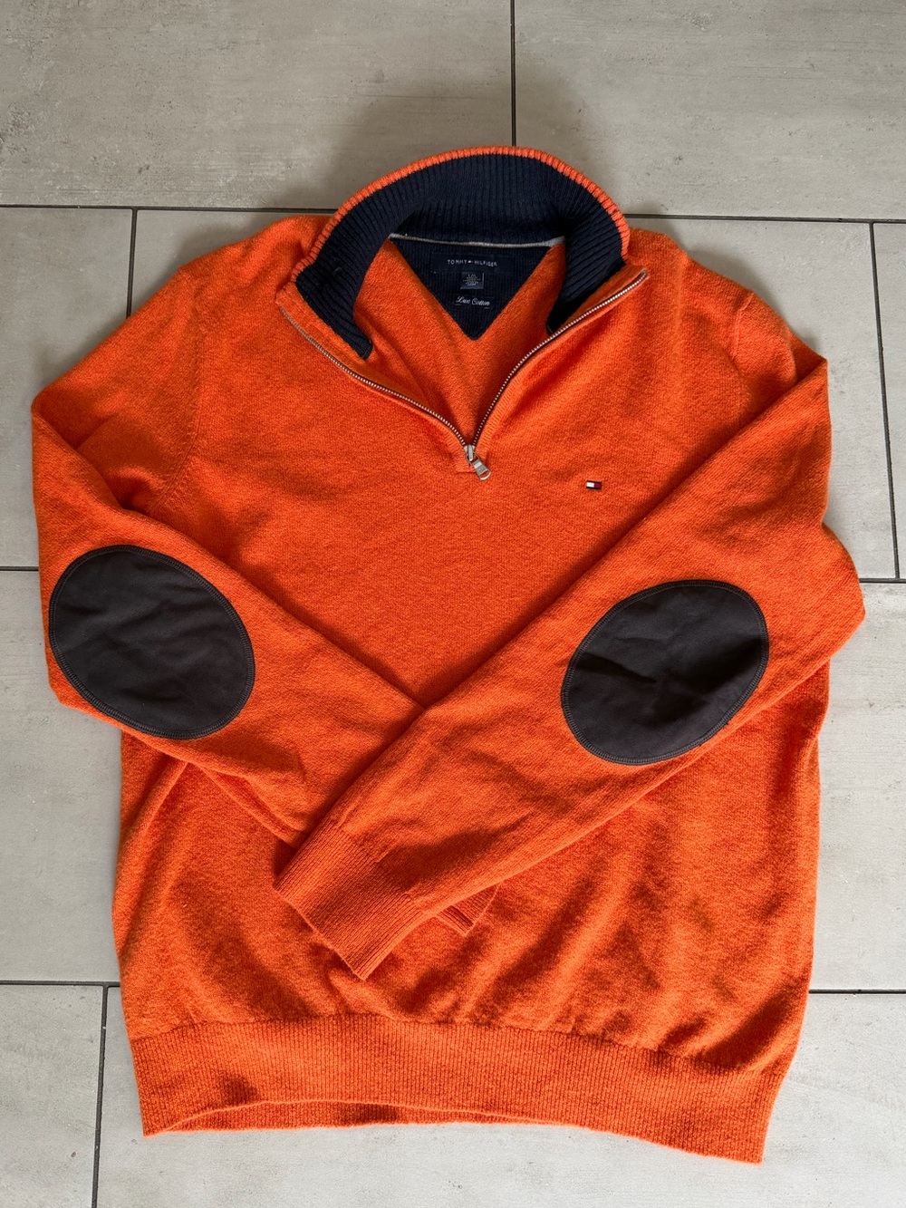 Tommy Hilfiger Lux Cotton Orange Quarter Zip Sweater Men’s L